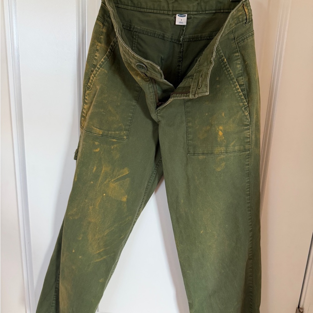 Green Cargo Pants with Bleach Wash